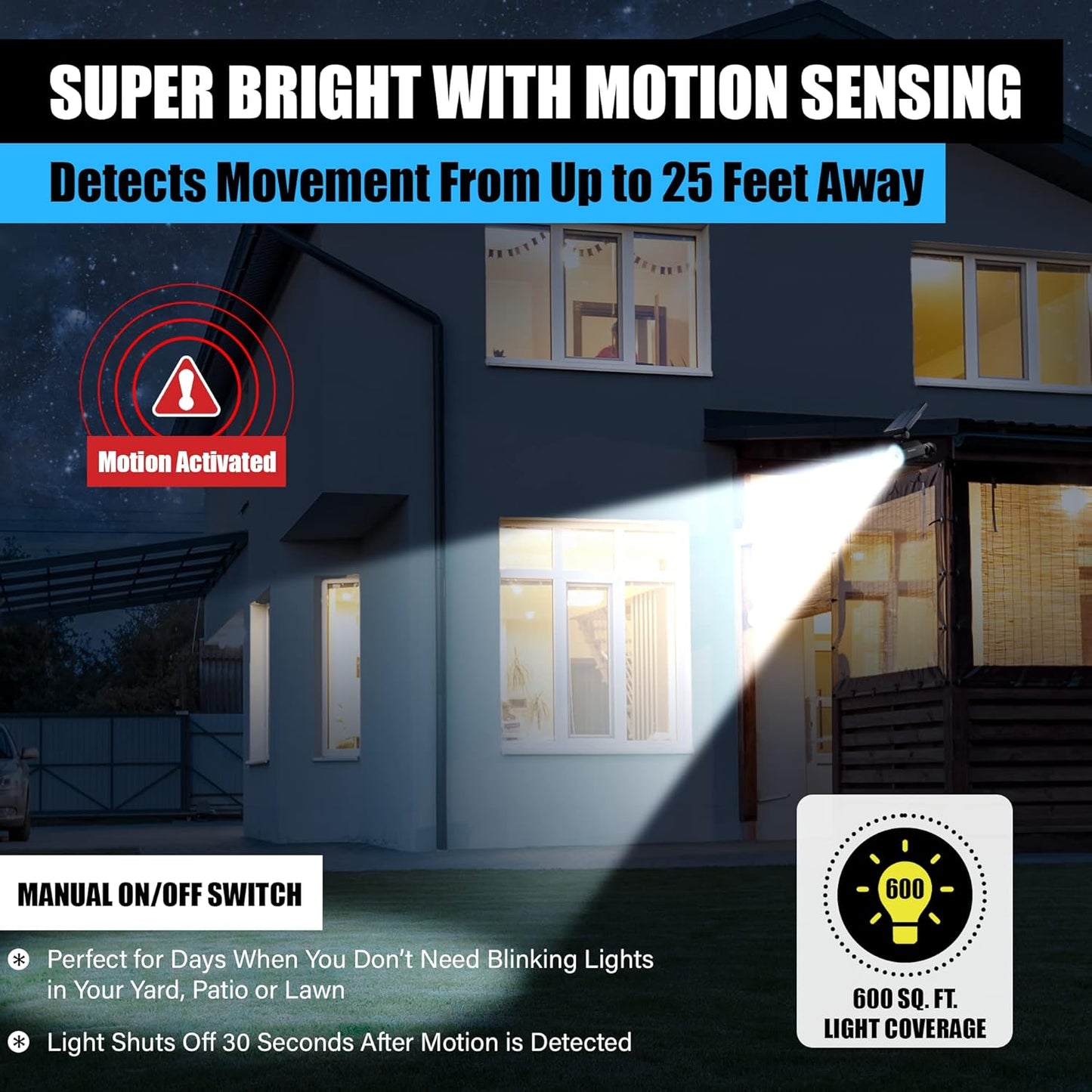 BELL+HOWELL- Lampara solar para exteriores con panel solar, Negro