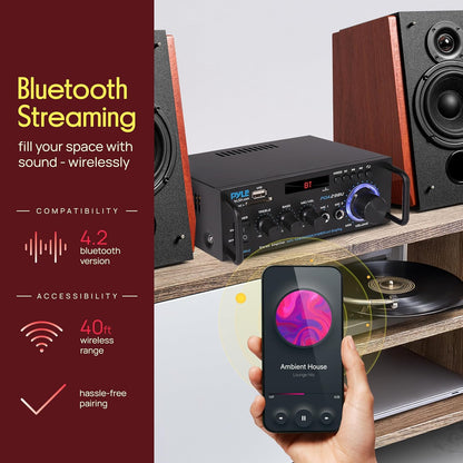 Amplificador de potencia estéreo inalámbrico Bluetooth PYLE