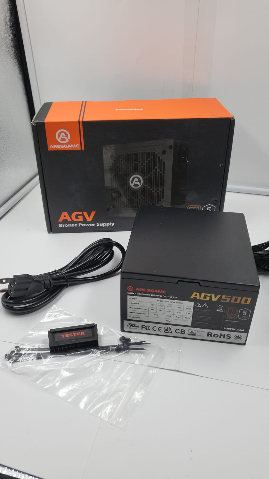 Fuente de alimentación AGV Series 500W, certificado 80 Plus Bronze, fuente de alimentación no modular