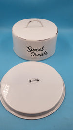 Cubre pastel blanco esmaltado AuldHome con tapa domo y texto sweet treats — vista 5