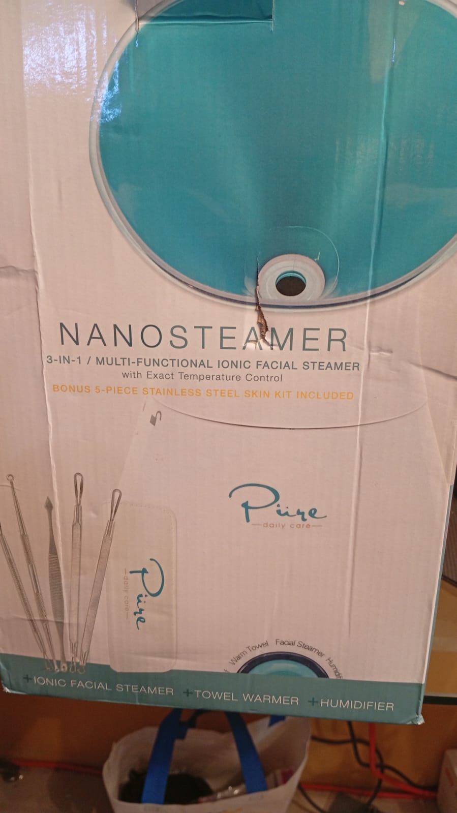 Vaporizador facial iónico Nanosteamer, calidad de spa, Pure Azul.