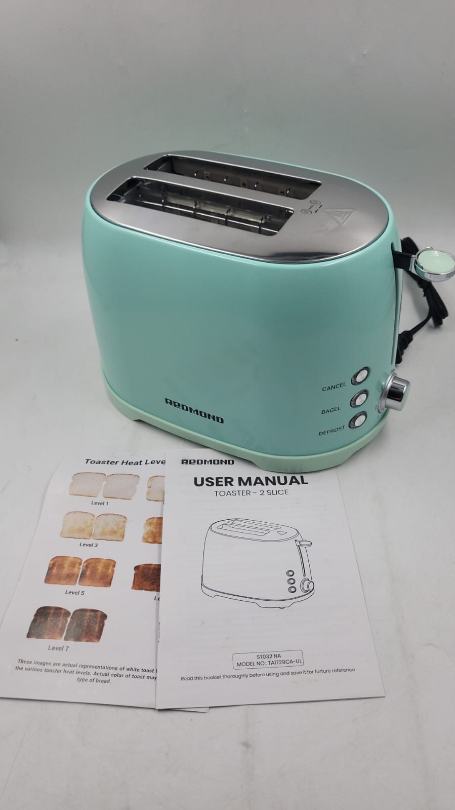 Tostador 2 rebanadas, acero inoxidable REDMOND aguamarina.