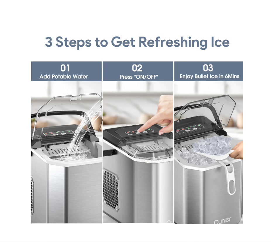 Máquina de hielo de encimera,  2 tamaños de cubitos, (USADO).