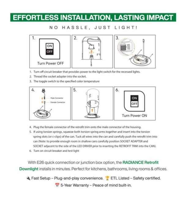 Luces Iluminación LED empotrada Amico de 5/6 pulgadas y 5 CCT 12 pack