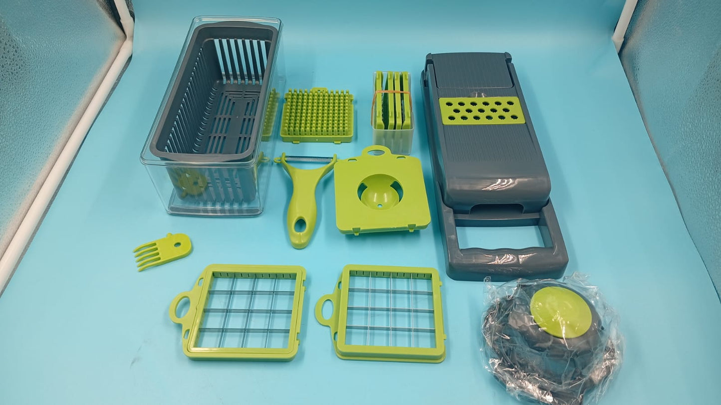 Cortador de Verduras, 16 en 1, 7 Cuchillas de Acero Inoxidable.