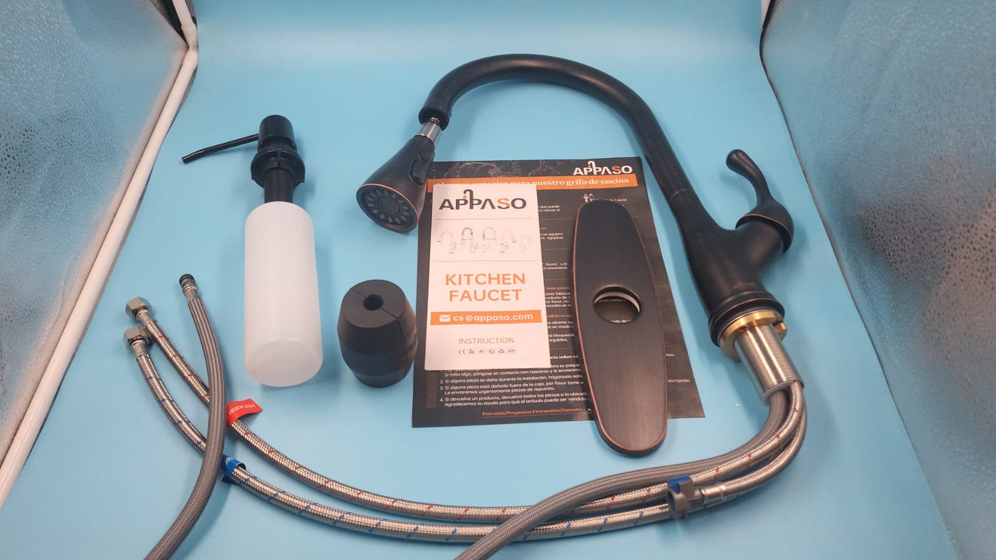 Grifo de cocina desplegable de una sola manija con retroceso a presión