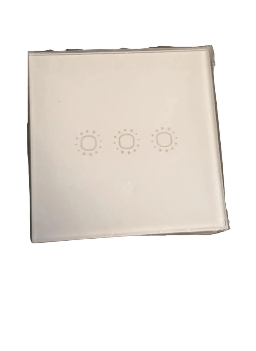 Interruptor táctil de pared, WIFI, Panel de vidrio, triple, blanco.