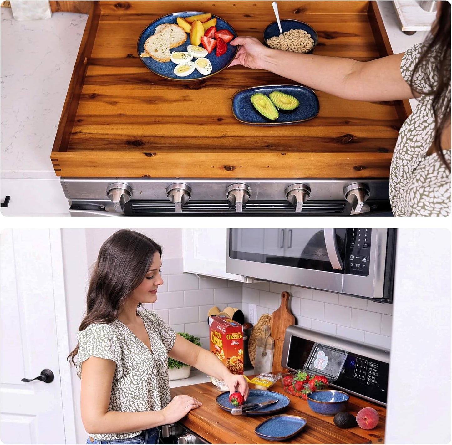 Cubierta de madera de acacia para estufa, 30*22*2.3 pulgadas