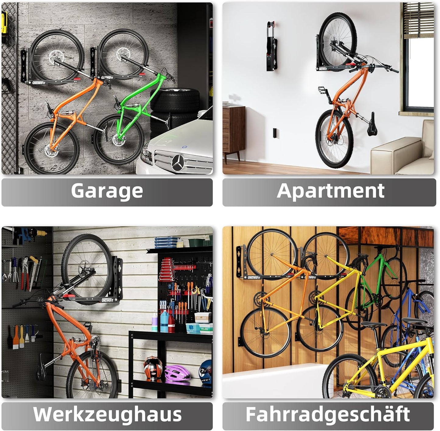 Soportes de pared pivotante para bicicletas ONETWOFIT, 2 UNIDADES