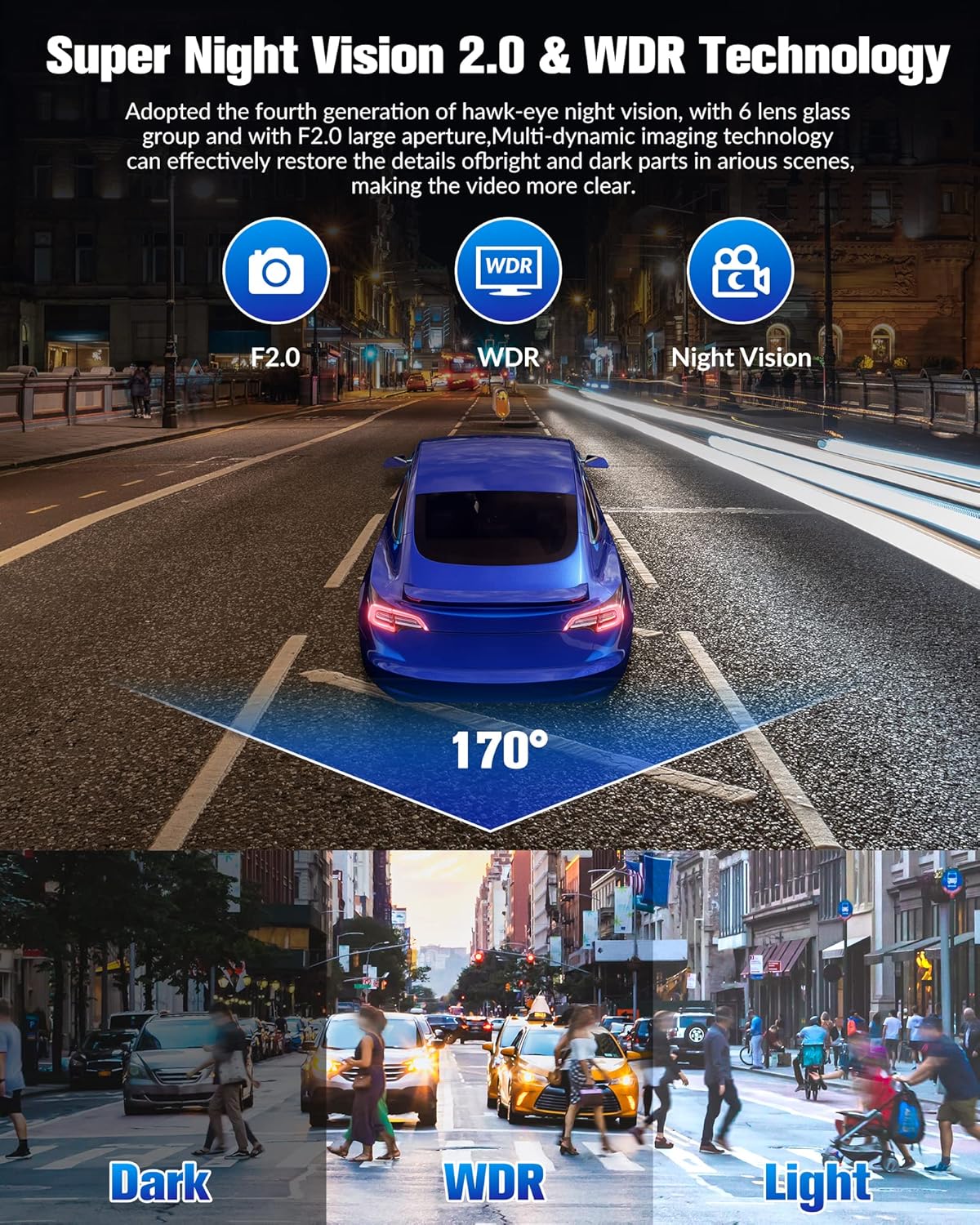 Cámara de tablero Azacvb para autos, 4K UHD completo.