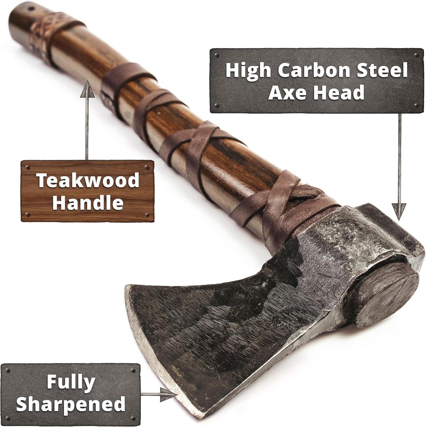 Norse Tradesman Hacha Vikinga, 14", acero al carbono, mango teca.