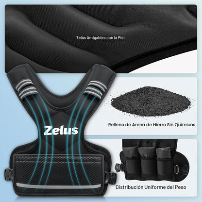 Chaleco con peso ZELUS negro ajustable con pesas de arena de hierro — vista 5