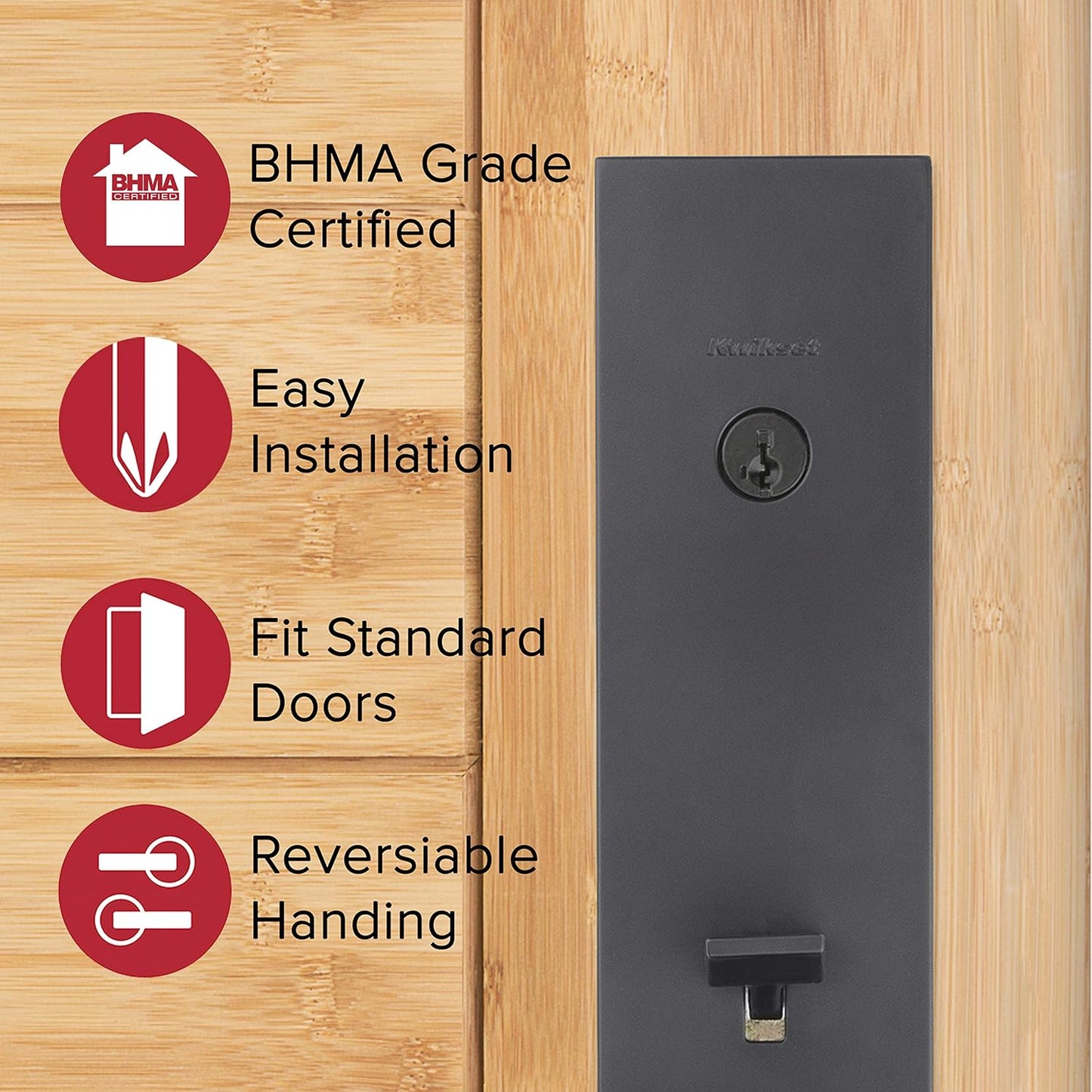 Manija frontal de perfil bajo con interior de palanca de puerta Halifax  Kwikset