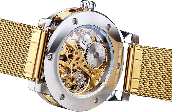 Reloj mecánico, diseño de esqueleto y talla de flores, Winner.