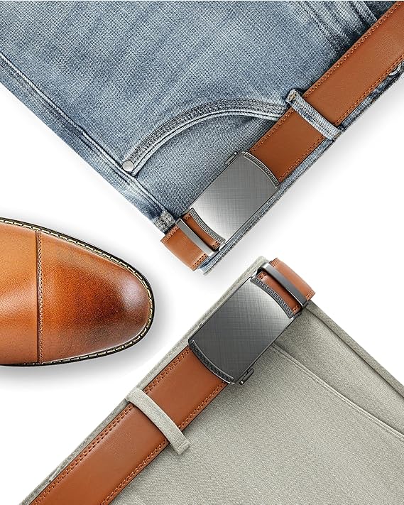 Cinturón de cuero con trinquete para hombre, ajuste personalizable.