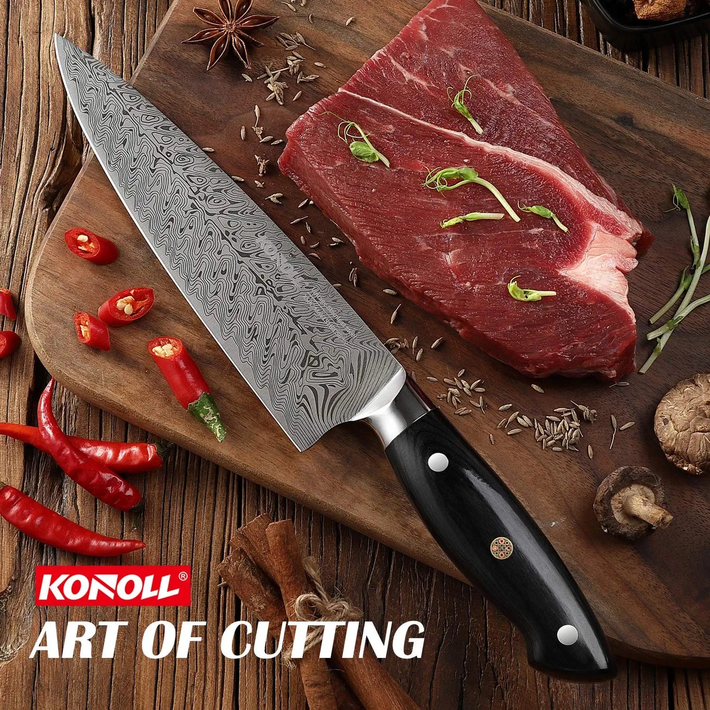 Cuchillo de chef profesional KONOLL de 8", acero aleman.