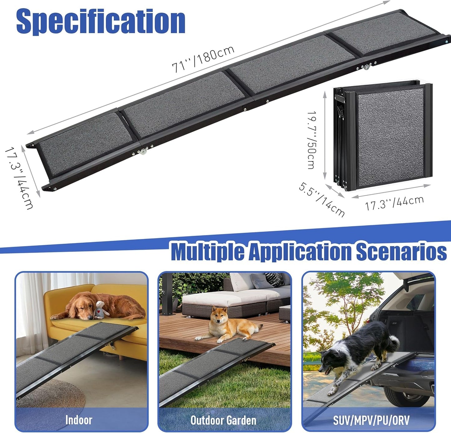 BACOENG, Rampa para perros, p/coche, Plegable, Antideslizante.