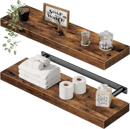 Repisas flotantes QEIGG para pared de 61 x 23 cm, juego de 2, café