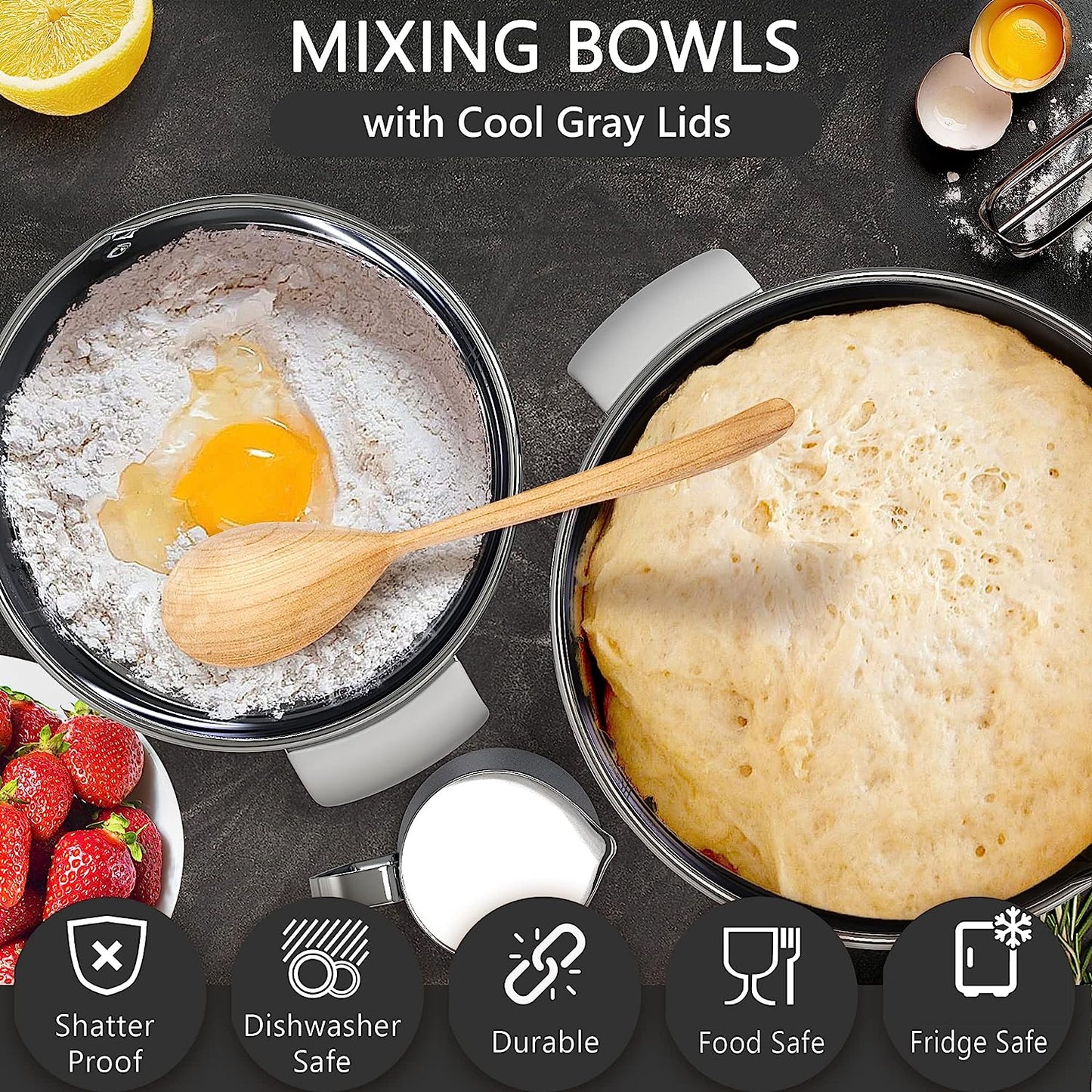 Juego de tazones acero inoxidable para mezclar con tapas  Lamah