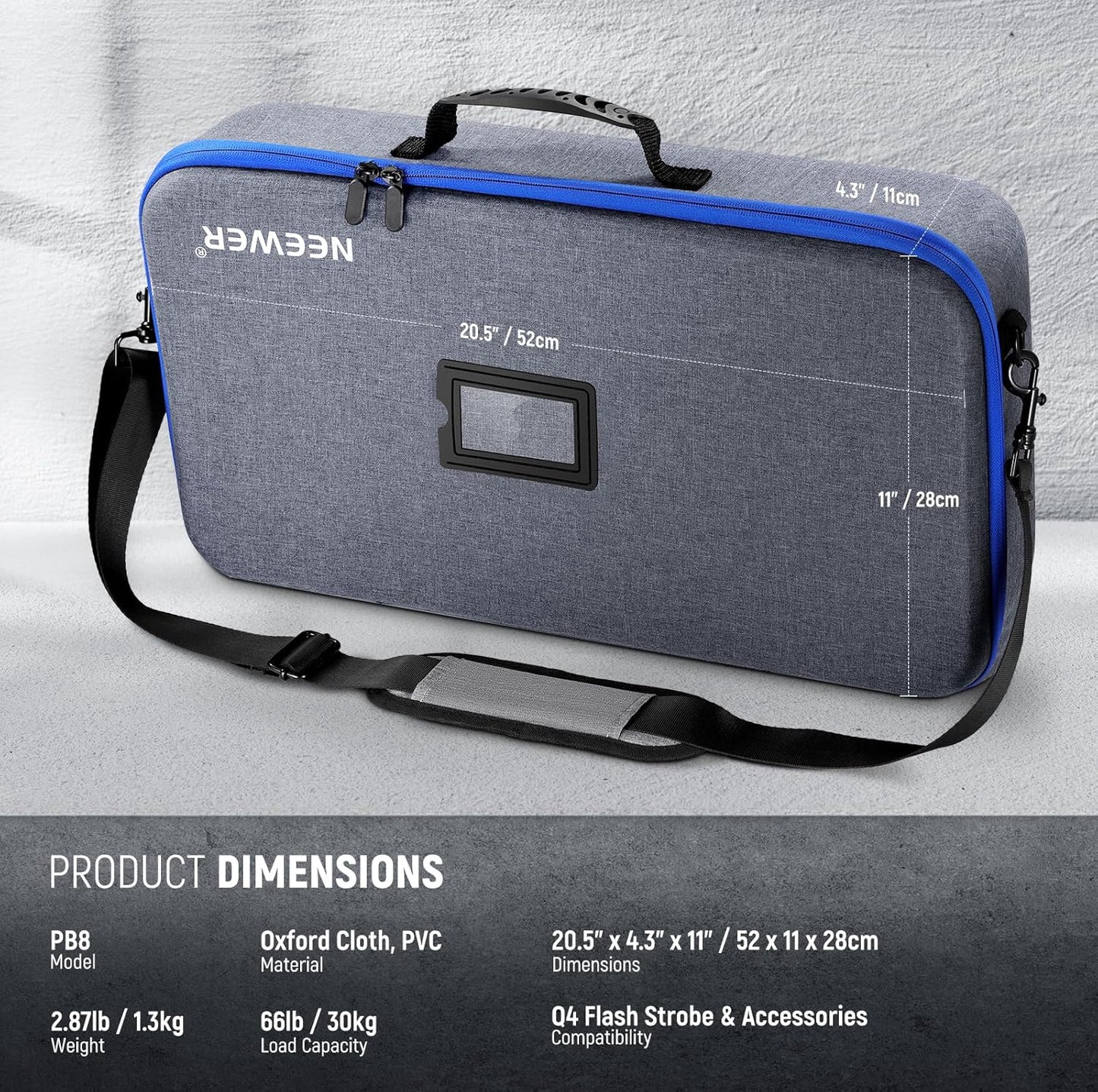 Bolsa de transporte Neewer para Q4, compartimentos dedicados.