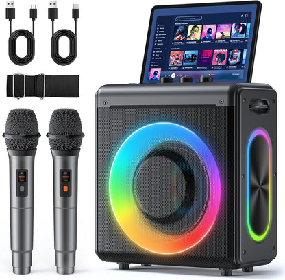 Karaoke con 2 micrófonos inalámbricos recargables, VERKB T09.