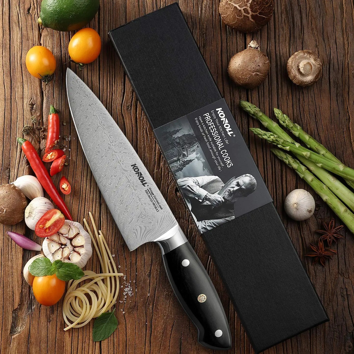 Cuchillo de chef profesional KONOLL de 8", acero aleman.