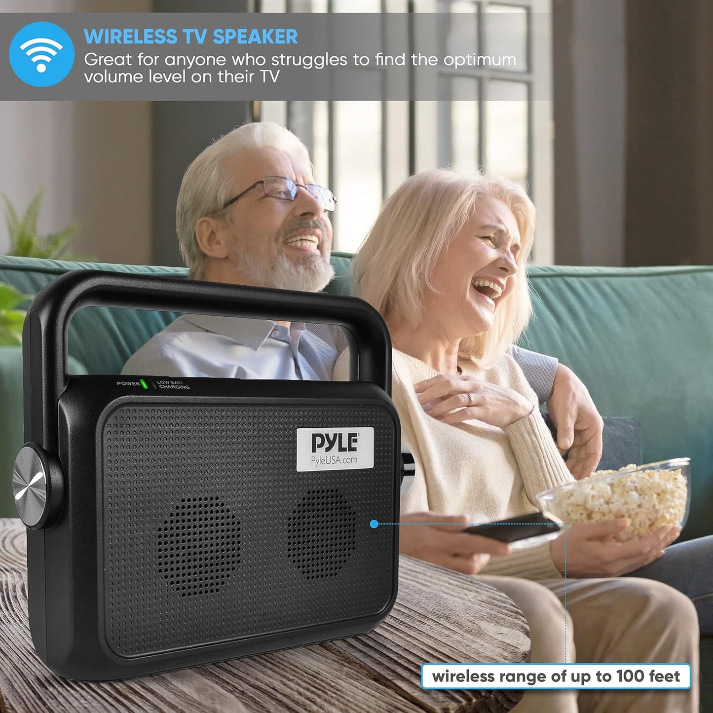 Altavoz de TV inalámbrico y portátil para la mesita de noche.