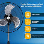 Ventilador de pedestal oscilante Pami, 3 velocidades, 18" altura ajustable