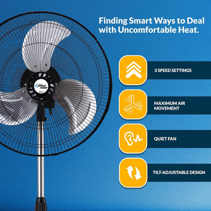 Ventilador de pedestal oscilante Pami, 3 velocidades, 18" altura ajustable