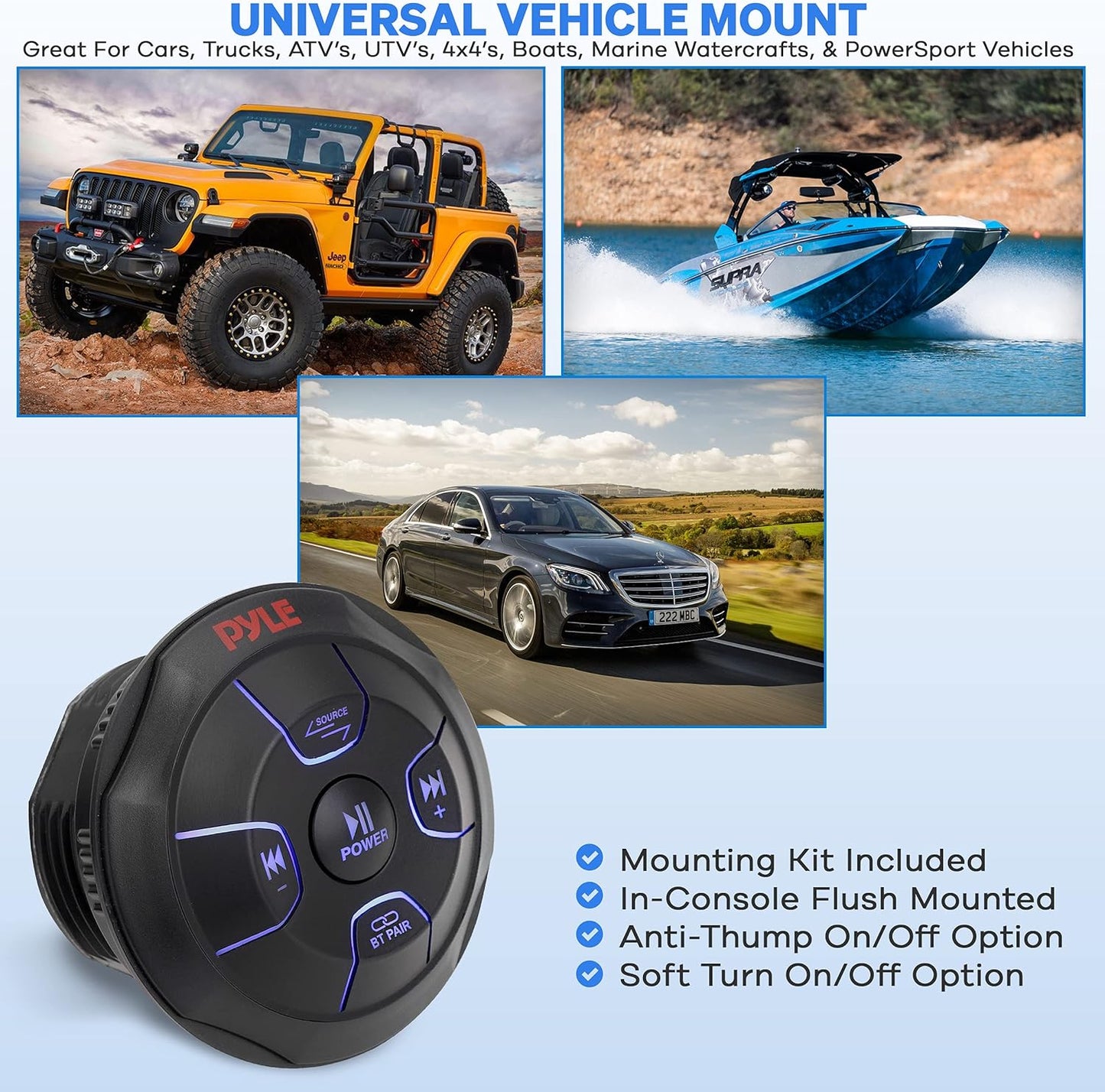 Controlador de audio Bluetooth inalámbrico, USB, AUX, Pyle.