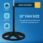 Ventilador de pedestal oscilante Pami, 3 velocidades, 18" altura ajustable