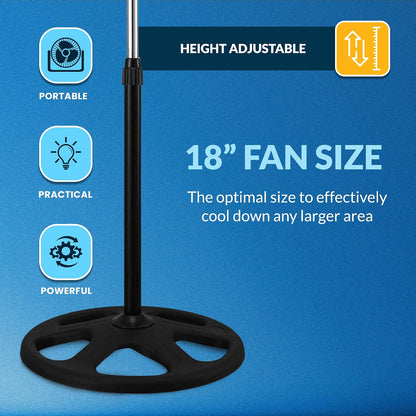 Ventilador de pedestal oscilante Pami, 3 velocidades, 18" altura ajustable