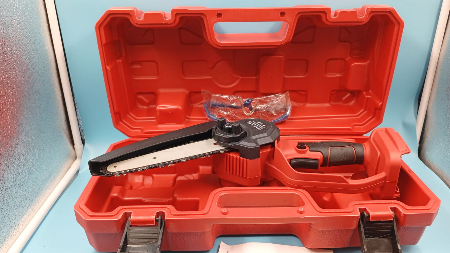 Mini motosierra inalámbrica de 6", 2 baterías y 3 cadenas, portátil.