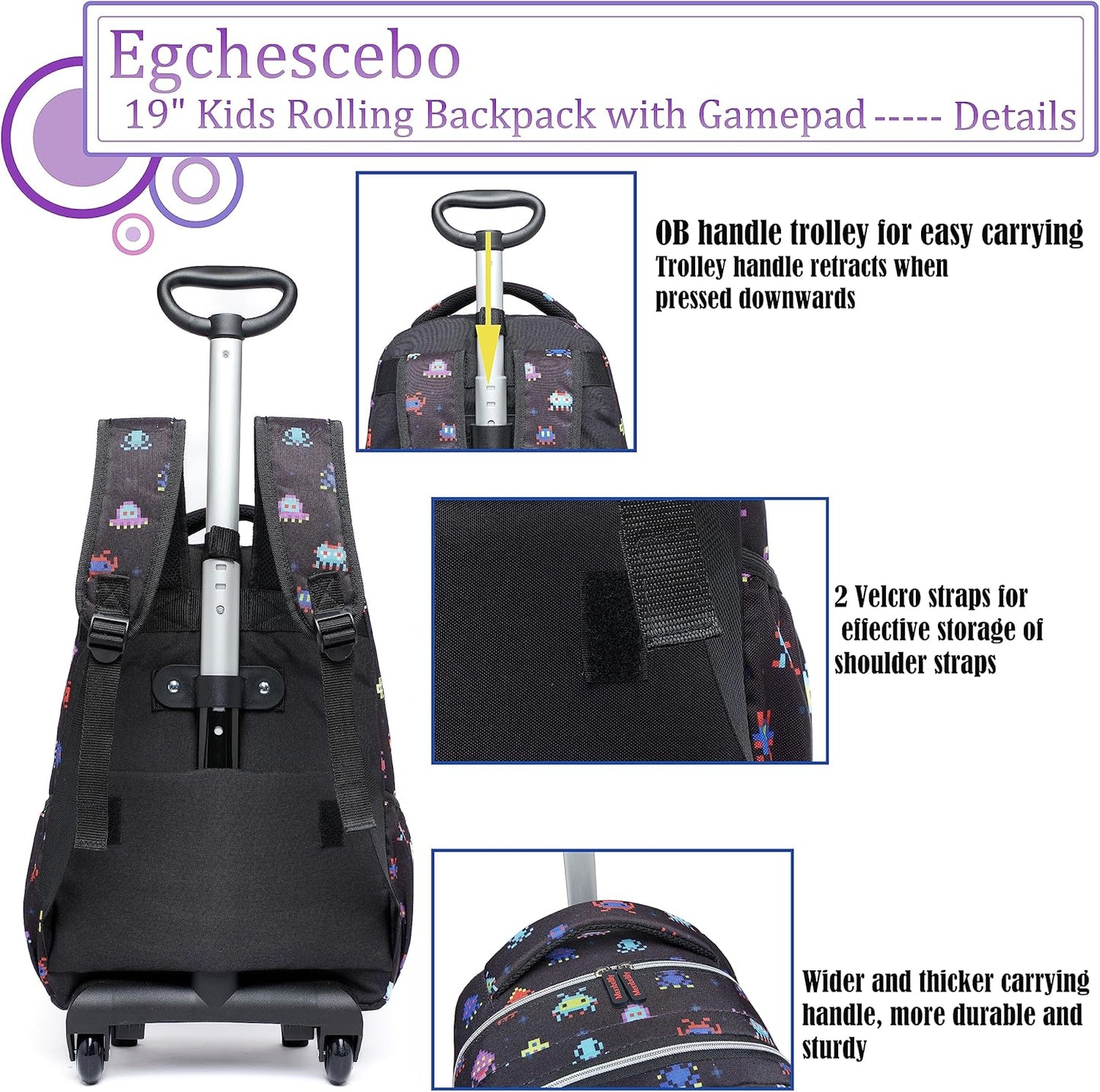 Mochila con ruedas para niños, maletas de 18 pulgadas, 3 piezas, equipaje de viaje.