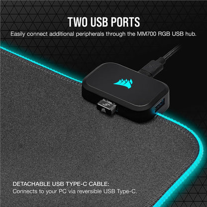 Mousepad Corsair MM700 RGB, Concentrador 2 Puertos USB, Goma Gruesa