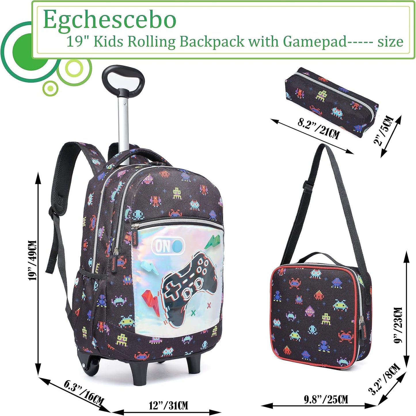 Mochila con ruedas para niños, maletas de 18 pulgadas, 3 piezas, equipaje de viaje.