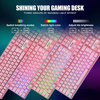 Combo de teclado, mouse inalámbricos p/juegos, Redthunder.