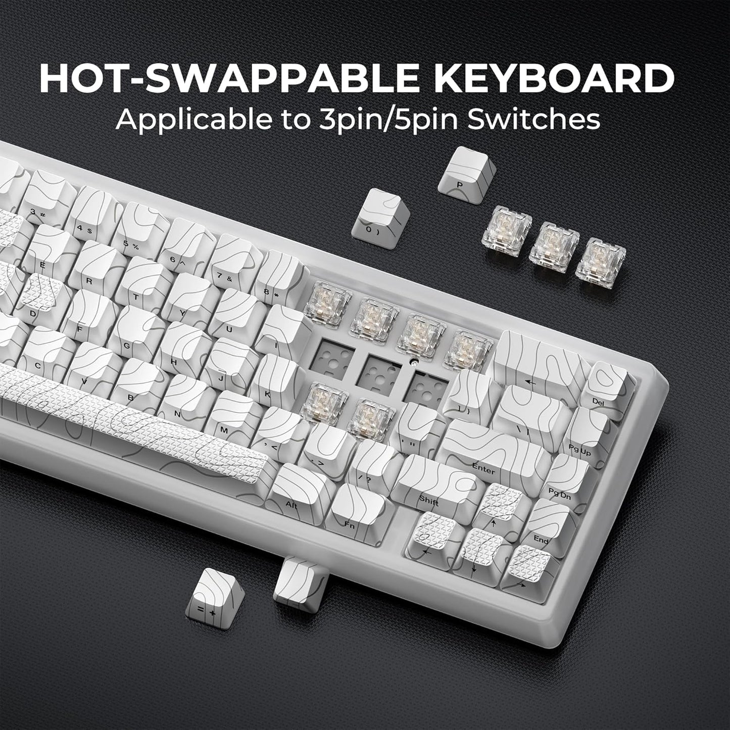 Teclado topográfico con cable para juegos con teclas IMD Tech. Blanco.