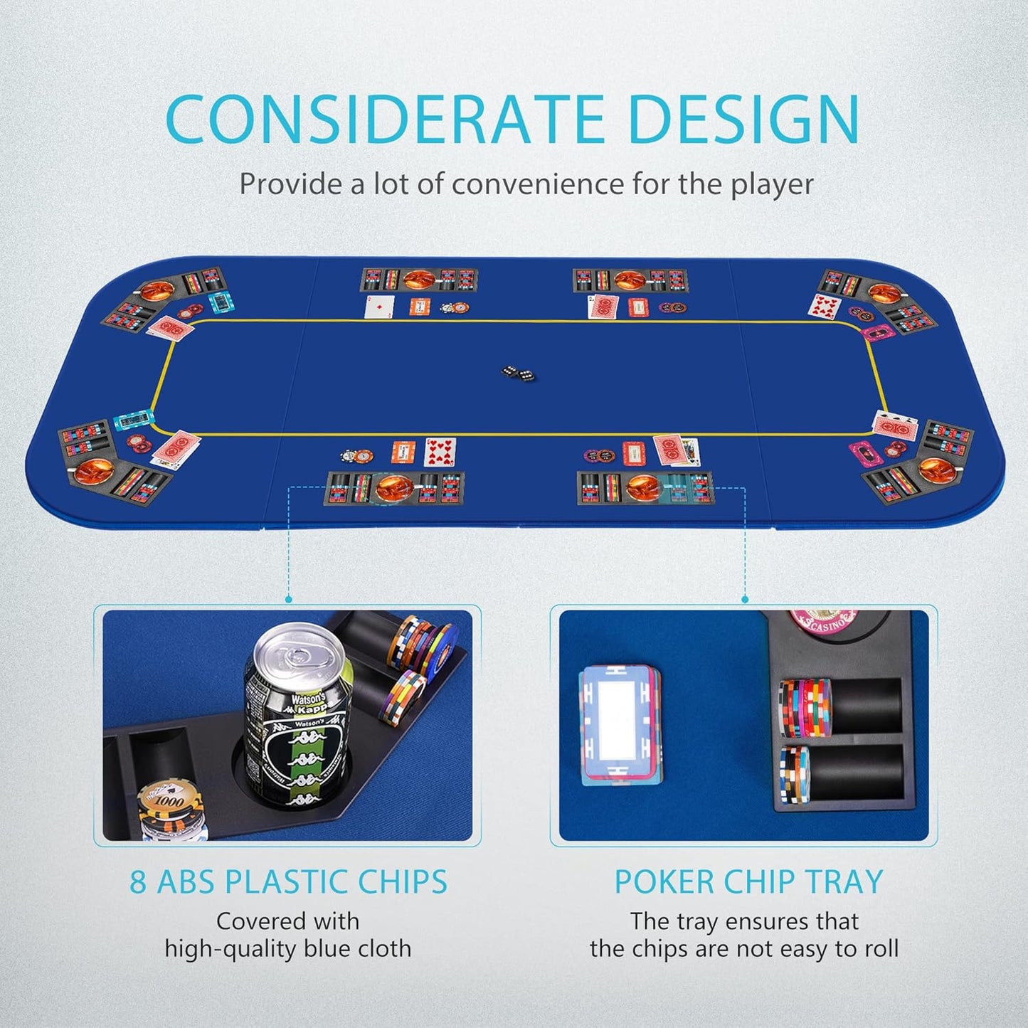 Sobremesa para Texas Poker Card de 8 jugadores, con portavasos.