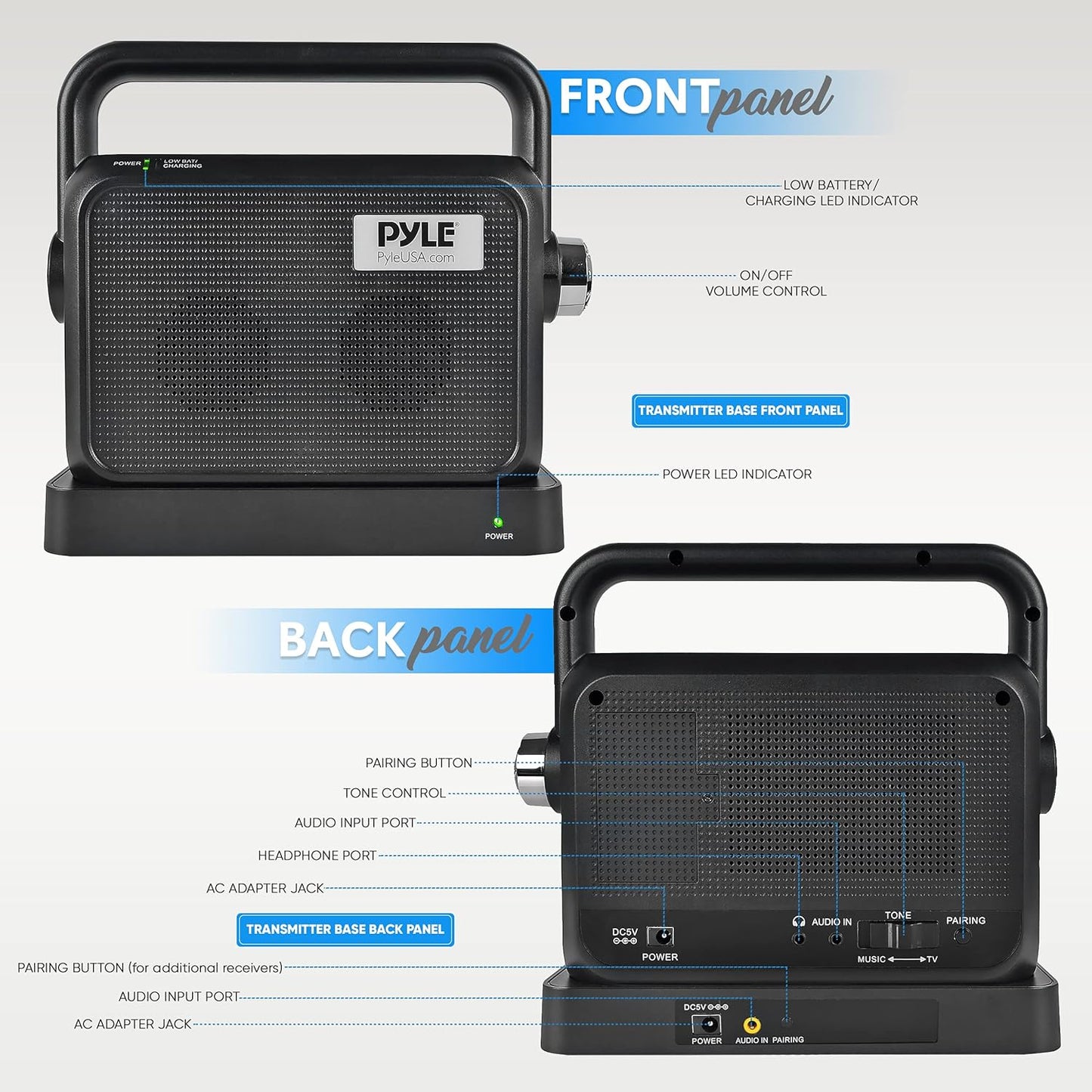Altavoz de TV inalámbrico y portátil para la mesita de noche.