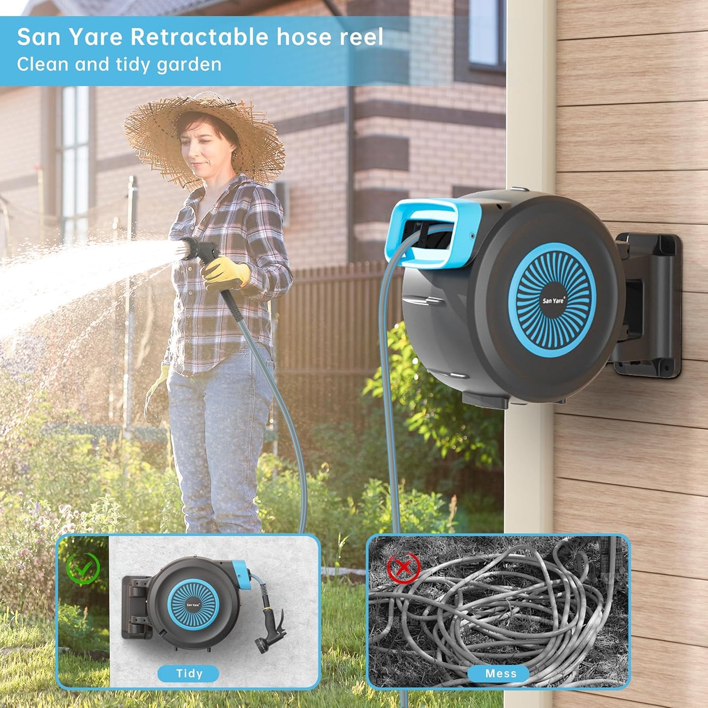 Carrete retráctil de manguera de jardín de 1/2 pulgadas,82FT.