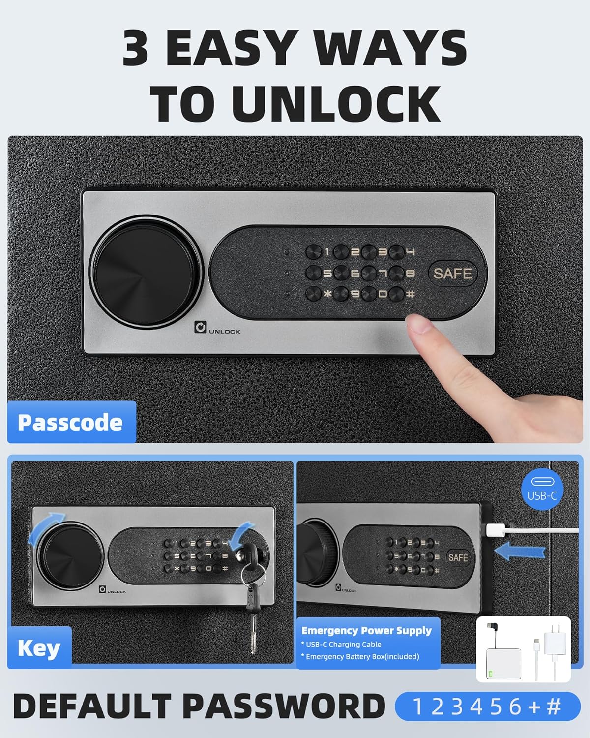 Day1 Caja Fuerte, Segura, Alarma Doble, Estante Extraible.