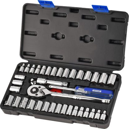 Juego de 40 llaves de 1/4" y 3/8" con carraca reversible, 72 dientes.