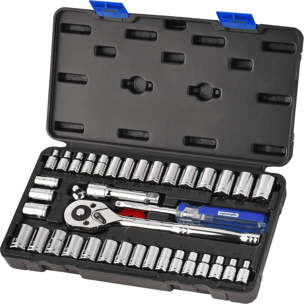 Juego de 40 llaves de 1/4" y 3/8" con carraca reversible, 72 dientes.