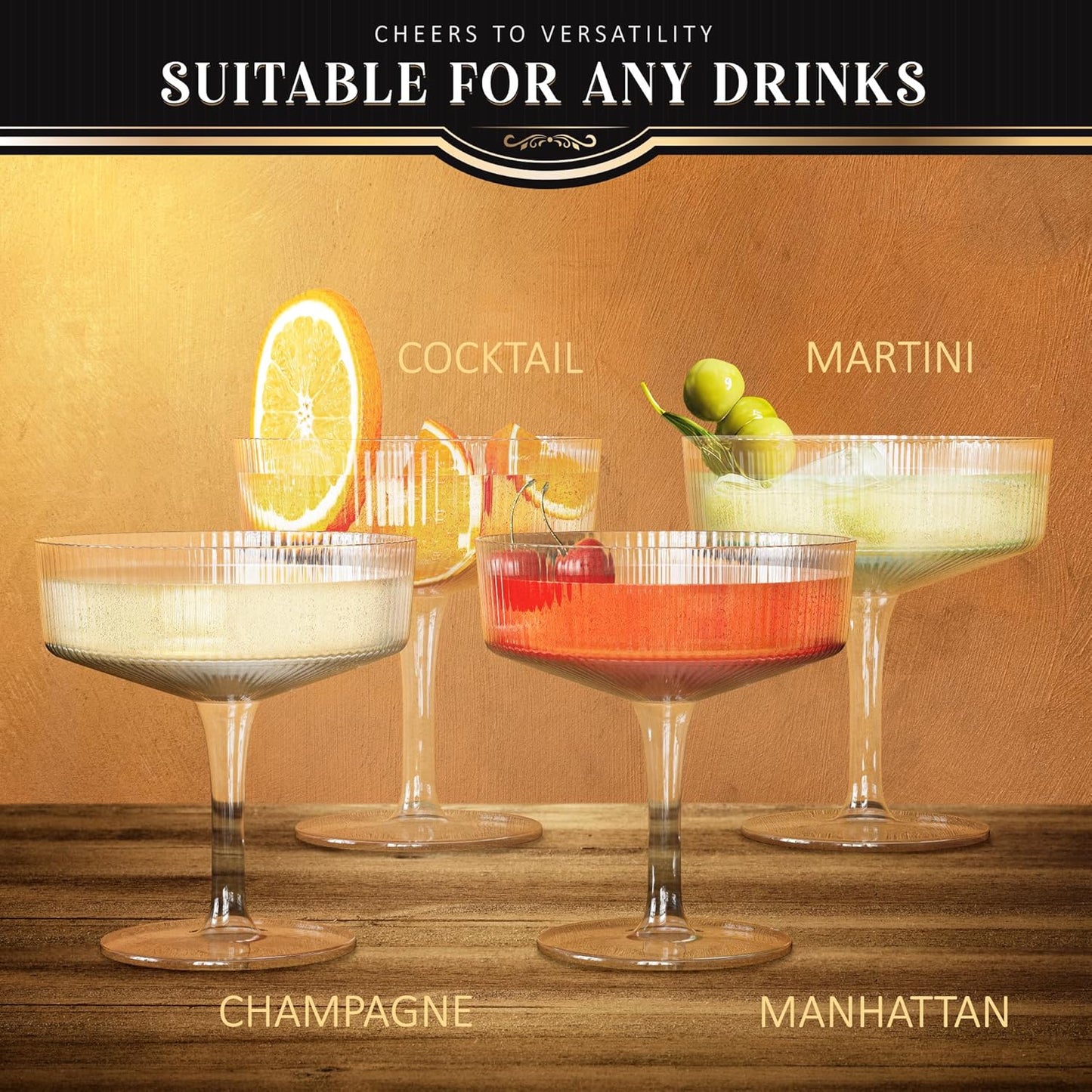 Juego de 4 copas de champán para café, cóctel vintage