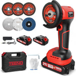 Amoladora angular inalámbrica TEENO roja de 21V con baterías y maletín