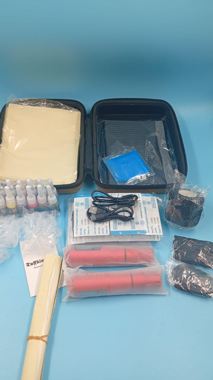 Kit de 2 Máquinas De Tatuaje, 20 Agujas, con suministros.