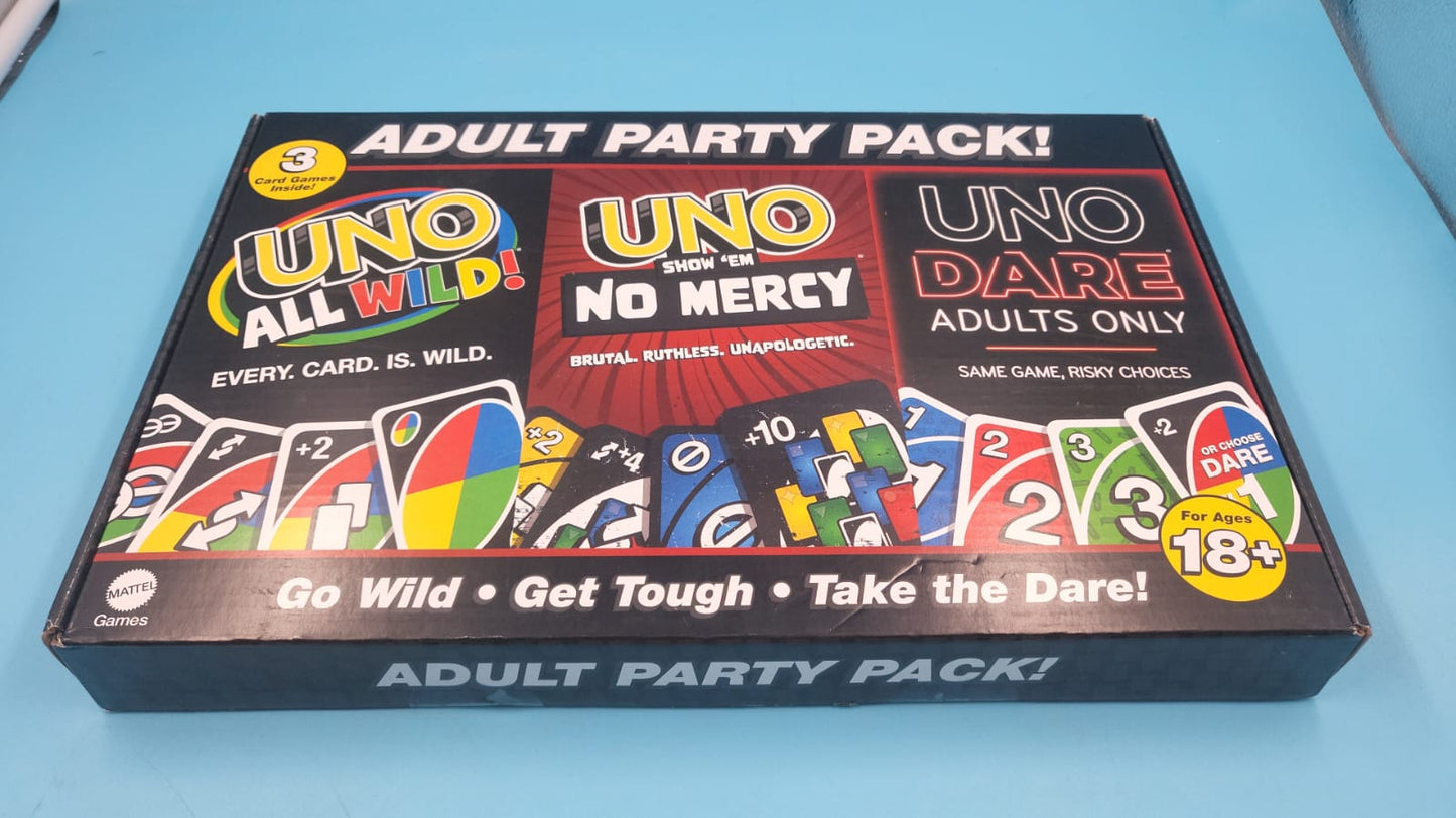 UNO All Wild, Show 'em No Mercy, Dare Adults Only Paquete de 3 cartas