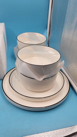 Vajilla Porcelana 12 Piezas Set 4 Blanco Borde Negro MALACASA