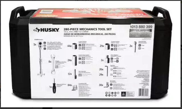 Juego De Herramienta Mecanica, Con estuche, Husky, 280 Pzs.